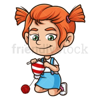 Ginger girl crocheting. PNG - JPG and vector EPS (infinitely scalable).