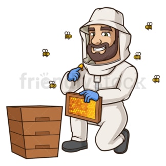 Male beekeeper tasting honey. PNG - JPG and vector EPS (infinitely scalable).