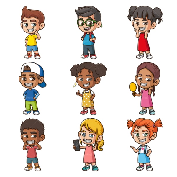 Cartoon kids wearing braces. PNG - JPG and infinitely scalable vector EPS - on white or transparent background.