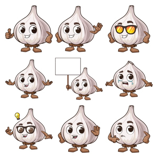 Garlic cartoon character. PNG - JPG and infinitely scalable vector EPS - on white or transparent background.