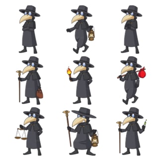 Plague doctor cartoon character. PNG - JPG and infinitely scalable vector EPS - on white or transparent background.