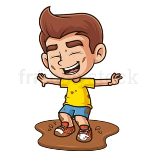 Cartoon boy in dirty mud. PNG - JPG and vector EPS (infinitely scalable).
