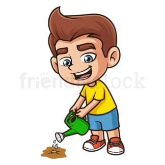 Cartoon boy watering seed. PNG - JPG and vector EPS (infinitely scalable).