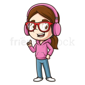 Cartoon girl with headphones. PNG - JPG and vector EPS file formats (infinitely scalable). Image isolated on transparent background.