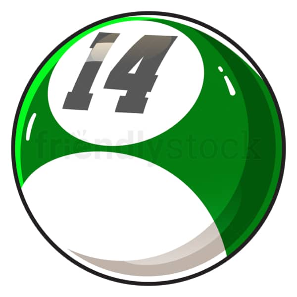 Cartoon billiard ball number 14. PNG - JPG and vector EPS file formats (infinitely scalable). Image isolated on transparent background.