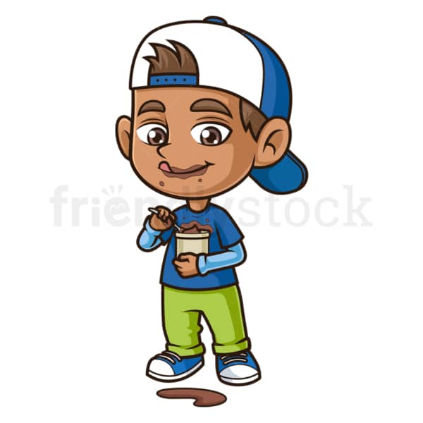 Boy Getting Dirty Eating Ice Cream Cartoon Vector Clipart Image