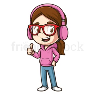Cartoon nerdy girl thumbs up. PNG - JPG and vector EPS (infinitely scalable).