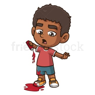 Cartoon black boy getting dirty ketchup. PNG - JPG and vector EPS (infinitely scalable).