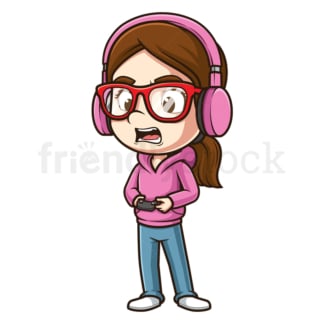 Cartoon female gamer looking intense. PNG - JPG and vector EPS (infinitely scalable).