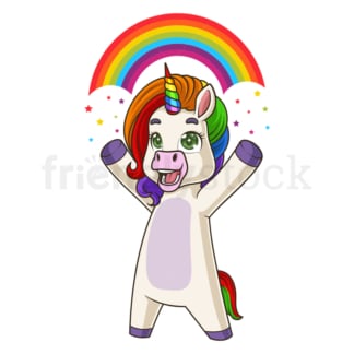 Cartoon unicorn forming rainbow. PNG - JPG and vector EPS (infinitely scalable).