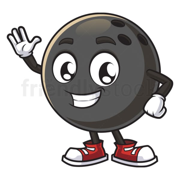 Cartoon bowling ball mascot waving. PNG - JPG and vector EPS (infinitely scalable).