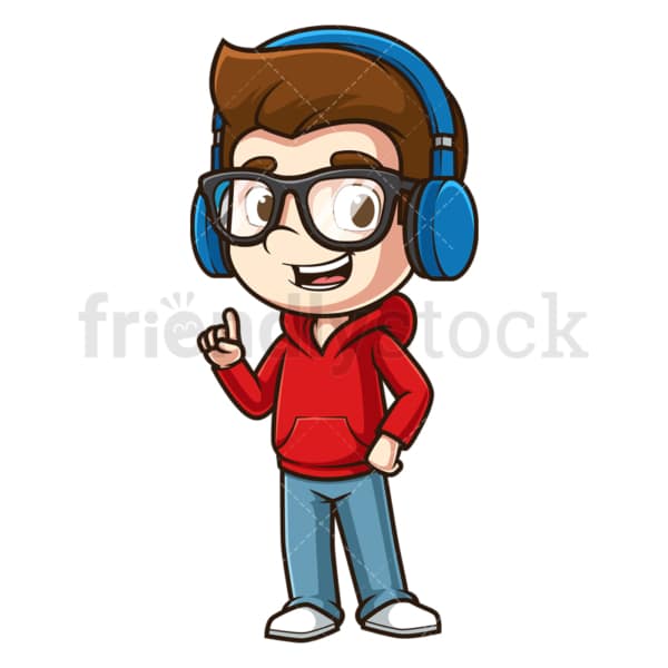 Cartoon boy with headphones. PNG - JPG and vector EPS file formats (infinitely scalable). Image isolated on transparent background.