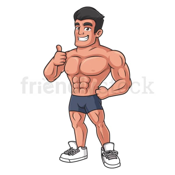Cartoon buff man thumbs up. PNG - JPG and vector EPS (infinitely scalable).