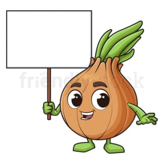 Cartoon onion holding blank sign. PNG - JPG and vector EPS (infinitely scalable).