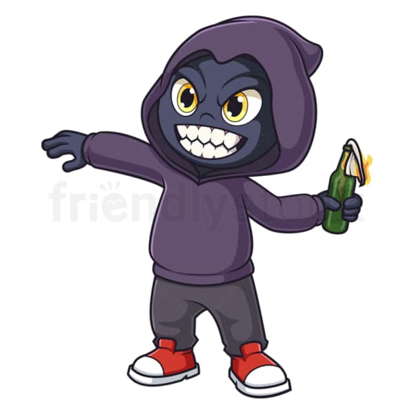 Cartoon evil character throwing molotov. PNG - JPG and vector EPS (infinitely scalable).