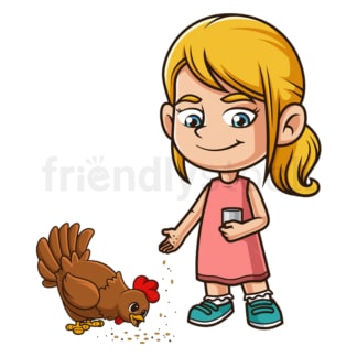 Cartoon girl feeding hen. PNG - JPG and vector EPS (infinitely scalable).
