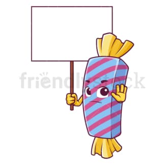 Cartoon serious wrapped candy empty sign. PNG - JPG and vector EPS file formats (infinitely scalable). Image isolated on transparent background.