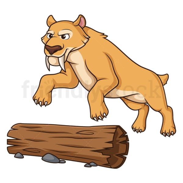 Sabertooth jumping over tree. PNG - JPG and vector EPS (infinitely scalable).