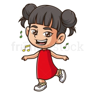 Cartoon asian girl dancing. PNG - JPG and vector EPS (infinitely scalable).