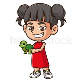 Cartoon girl with pet turtle. PNG - JPG and vector EPS (infinitely scalable).