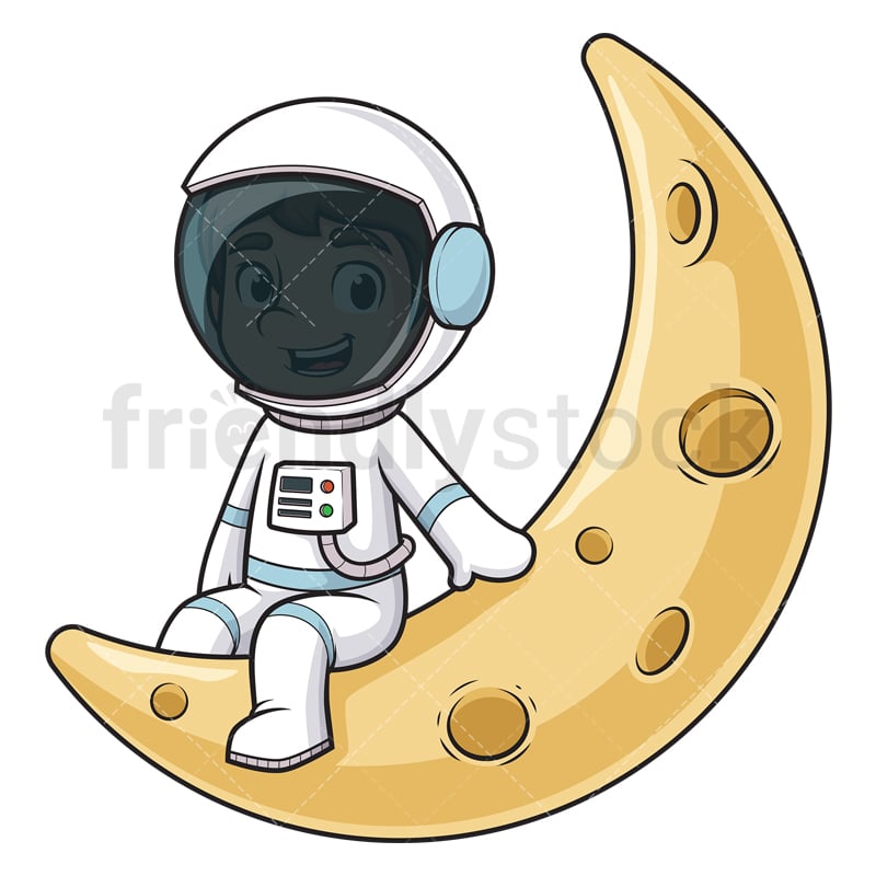 Kawaii Astronaut Half Moon Cartoon Clipart Vector - FriendlyStock