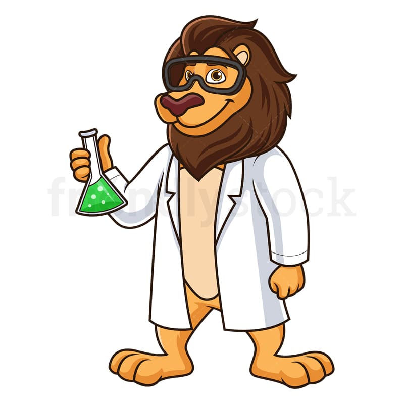 Cartoon lion scientist. PNG - JPG and vector EPS (infinitely scalable).