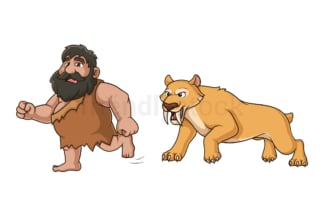 Sabertooth chasing caveman. PNG - JPG and vector EPS (infinitely scalable).