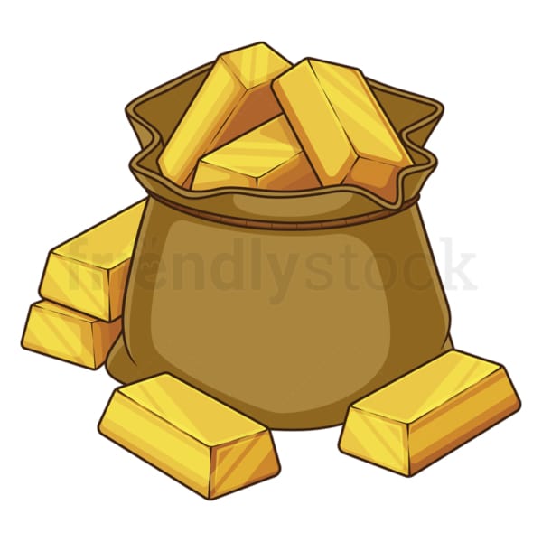 Cartoon bag full with gold. PNG - JPG and vector EPS file formats (infinitely scalable). Image isolated on transparent background.