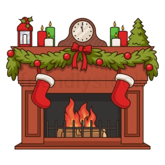 Cartoon fireplace decorated for christmas. PNG - JPG and vector EPS file formats (infinitely scalable). Image isolated on transparent background.