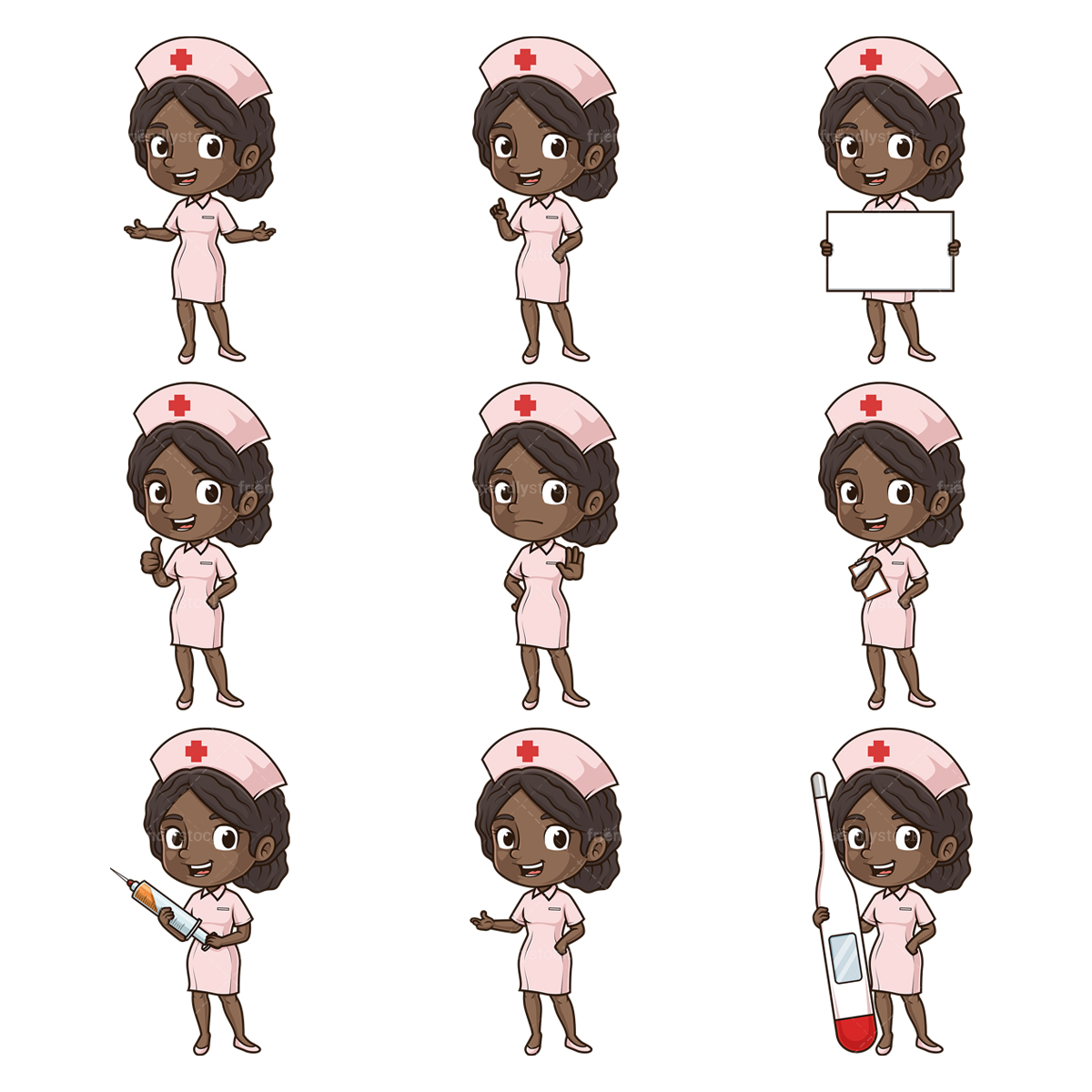 Cute african-american female nurse. PNG - JPG and infinitely scalable vector EPS - on white or transparent background.