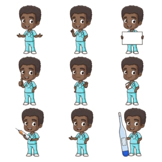 Cute black male nurse collection. PNG - JPG and infinitely scalable vector EPS - on white or transparent background.