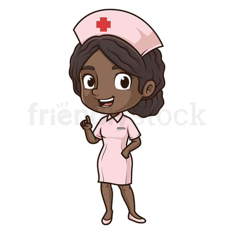 Cute Black Woman Nurse Cartoon Illustration - FriendlyStock