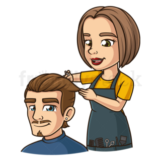 Hairdresser cutting man's hair. PNG - JPG and vector EPS (infinitely scalable).