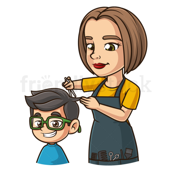 Hairdresser cutting boy's hair. PNG - JPG and vector EPS (infinitely scalable).