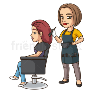 Cartoon hairdresser dyeing hair. PNG - JPG and vector EPS (infinitely scalable).