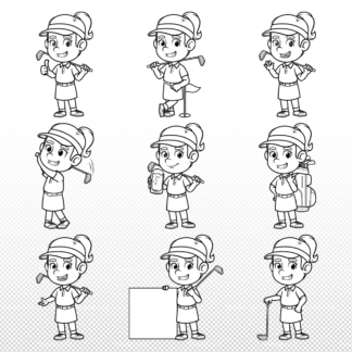 Caucasian Female Golfer Clipart Vector Collection - FriendlyStock