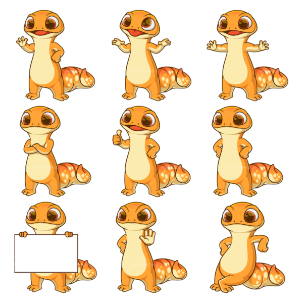 Gecko cartoon character. PNG - JPG and infinitely scalable vector EPS - on white or transparent background.