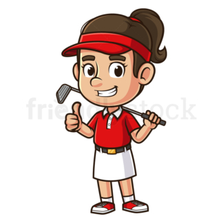 Cartoon female golfer thumbs up. PNG - JPG and vector EPS (infinitely scalable).