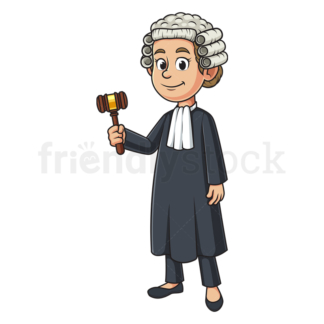 Cartoon female judge holding gavel. PNG - JPG and vector EPS (infinitely scalable).