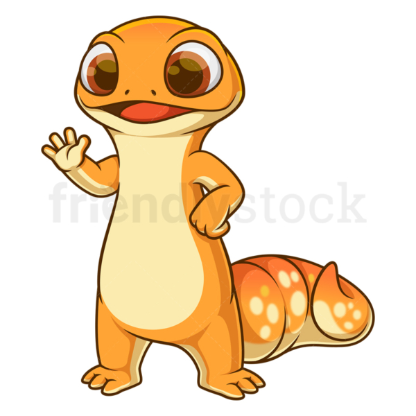 Cartoon gecko waving. PNG - JPG and vector EPS (infinitely scalable).