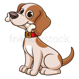 Cartoon dog biting bone. PNG - JPG and vector EPS (infinitely scalable).