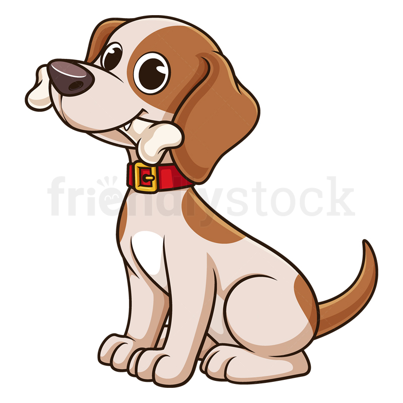 Cartoon Dog Biting Bone Clipart Vector Image - FriendlyStock