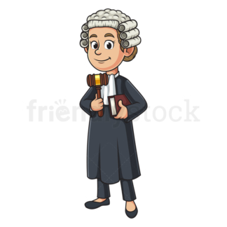 Cartoon female judge holding gavel and book of law. PNG - JPG and vector EPS (infinitely scalable).