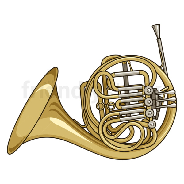 Cartoon French Horn Realistic Vector Illustration Clip Art Image FriendlyStock