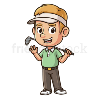 Cartoon male golfer waving. PNG - JPG and vector EPS (infinitely scalable).