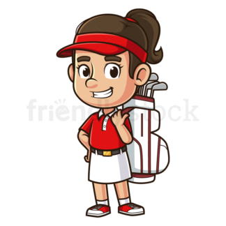 Woman with golf club bag on his back. PNG - JPG and vector EPS (infinitely scalable).