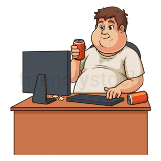 Chubby gamer drinking while playing. PNG - JPG and vector EPS (infinitely scalable).
