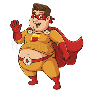 Chubby superhero waving. PNG - JPG and vector EPS (infinitely scalable).