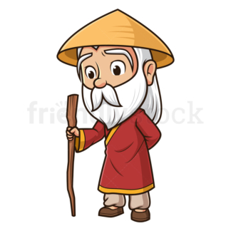 Wise chinese man looking sad. PNG - JPG and vector EPS (infinitely scalable).
