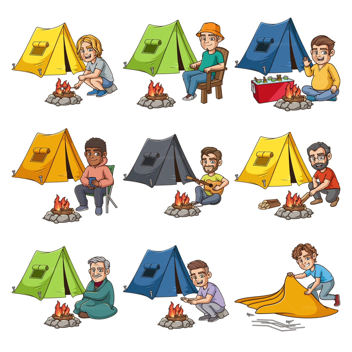 Men camping. PNG - JPG and infinitely scalable vector EPS - on white or transparent background.